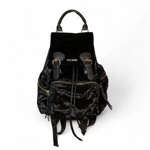 Steven Madden Black Velvet Gold Detail Multi Pocket Backpack Handbag